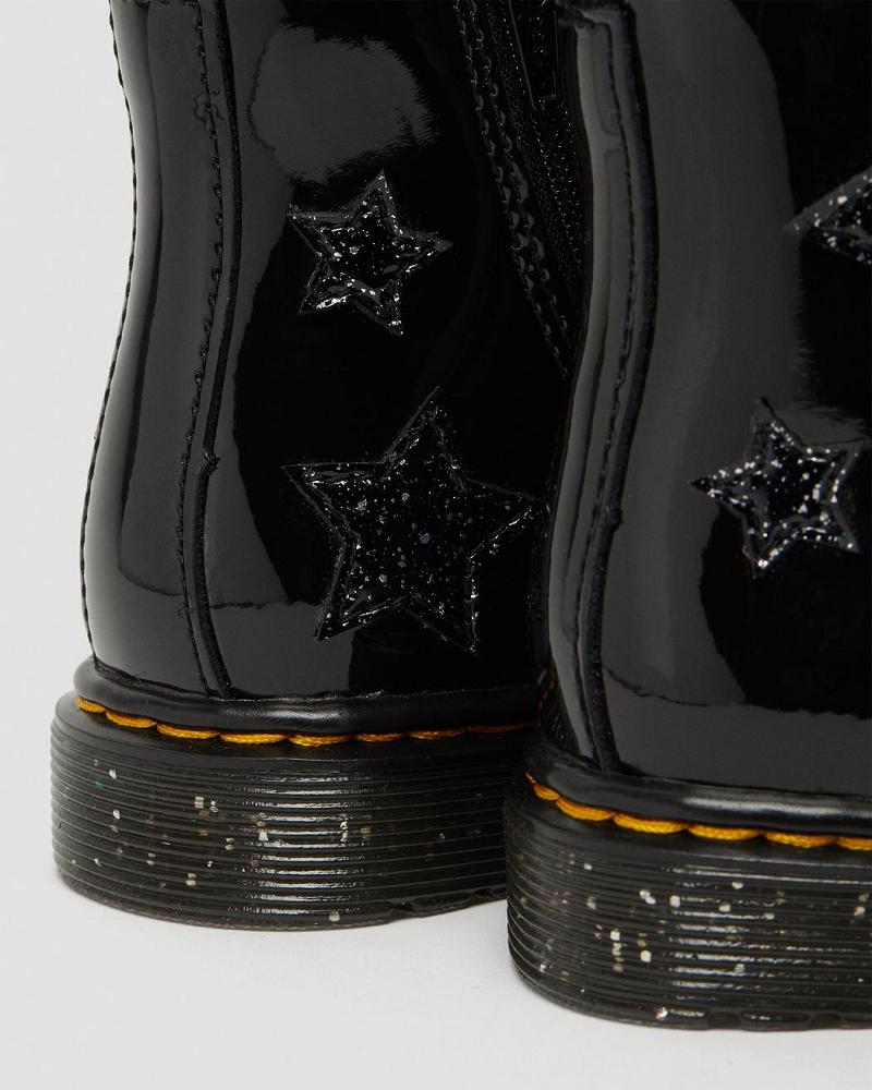 Black Kids' Dr Martens Toddler 1460 Glitter Star Patent Lace Up Boots | CA 694XYU